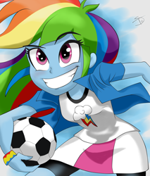 Size: 5890x6899 | Tagged: safe, artist:tonystorm12, derpibooru import, rainbow dash, equestria girls, rainbow rocks, absurd resolution, ball, clothes, compression shorts, end credits, female, shine like rainbows, skirt, solo