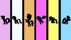 Size: 2745x1536 | Tagged: safe, artist:iceofwaterflock, derpibooru import, applejack, fluttershy, pinkie pie, rainbow dash, rarity, twilight sparkle, earth pony, pegasus, pony, unicorn, line-up, mane six, silhouette, vector, wallpaper