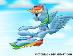 Size: 4280x3284 | Tagged: safe, artist:victoreach, rainbow dash, pegasus, pony, flying, smiling, solo