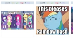 Size: 768x399 | Tagged: safe, derpibooru import, applejack, fluttershy, pinkie pie, rainbow dash, rarity, equestria girls, exploitable meme, juxtaposition, juxtaposition win, meme