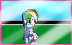 Size: 640x400 | Tagged: safe, artist:takarapov, rainbow dash, equestria girls, football, solo