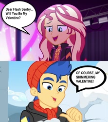 Size: 1280x1440 | Tagged: safe, artist:3d4d, edit, edited screencap, screencap, flash sentry, sunset shimmer, better together, equestria girls, holidays unwrapped, sunset's backstage pass!, female, flashimmer, holiday, male, shipping, straight, valentine's day