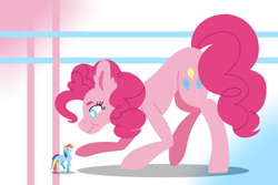 Size: 3000x2000 | Tagged: safe, artist:rdstartie, derpibooru import, pinkie pie, rainbow dash, earth pony, pegasus, pony, abstract background, heart eyes, micro, size difference, smoldash, wingding eyes