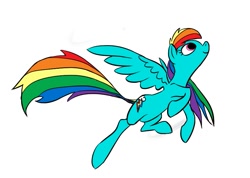 Size: 877x624 | Tagged: safe, rainbow dash, pegasus, pony, female, flying, mare, simple background, solo, white background