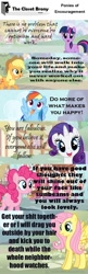 Size: 500x1542 | Tagged: safe, derpibooru import, applejack, fluttershy, pinkie pie, rainbow dash, rarity, twilight sparkle, earth pony, pegasus, pony, unicorn, advice, mood whiplash, mouthpiece, positive ponies, talking to viewer, threat, true friends, vulgar