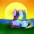 Size: 894x894 | Tagged: safe, artist:mlpgamergirl2000, derpibooru import, rainbow dash, twilight sparkle, twilight sparkle (alicorn), alicorn, pegasus, pony, female, hug, lesbian, shipping, sunset, twidash, winghug