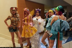 Size: 1600x1067 | Tagged: safe, artist:burloire, artist:kalasnacks, artist:panda treats, artist:rose0fmay, derpibooru import, applejack, fluttershy, rainbow dash, rarity, human, cosplay, dragoncon, irl, irl human, photo