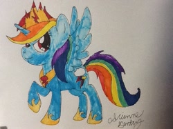 Size: 773x577 | Tagged: safe, artist:wolfspiritclan, derpibooru import, rainbow dash, alicorn, pony, alicornified, best pony, crown, cute, dashabetes, jewelry, race swap, rainbowcorn, regalia, solo, traditional art