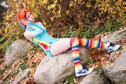 Size: 1600x1068 | Tagged: safe, artist:stunnerstatus, rainbow dash, human, clothes, cosplay, irl, irl human, photo, rainbow socks, socks, striped socks