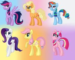 Size: 1500x1200 | Tagged: safe, artist:zoiby, derpibooru import, applejack, fluttershy, pinkie pie, rainbow dash, rarity, twilight sparkle, earth pony, pegasus, pony, unicorn, mane six, palette swap