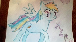 Size: 1024x576 | Tagged: safe, artist:amyrose12xx, derpibooru import, rainbow dash, pegasus, pony, solo, traditional art