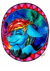 Size: 1533x2160 | Tagged: safe, artist:stirren, derpibooru import, rainbow dash, pegasus, pony, bust, happy, portrait, smiling, solo, traditional art