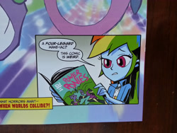 Size: 3264x2448 | Tagged: safe, artist:ben bates, idw, mane-iac, rainbow dash, equestria girls, spoiler:2014annual, spoiler:comic, human ponidox, meta, photo, power ponies, ted anderson