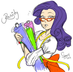 Size: 500x497 | Tagged: safe, artist:shouri, rarity, human, clothespin, fabric, female, glasses, humanized, measuring tape, mouth hold, rarity's glasses, simple background, solo, white background