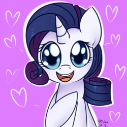 Size: 700x700 | Tagged: safe, artist:solar-slash, rarity, pony, unicorn, cute, female, happy, heart, looking at you, mare, open mouth, raised hoof, raribetes, smiling, solo