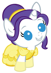 Size: 1800x2560 | Tagged: safe, artist:beavernator, rarity, pony, unicorn, babity, baby, baby pony, beauty and the beast, belle, clothes, cosplay, disney princess, dress, female, filly, foal, simple background, solo, white background