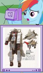 Size: 600x1000 | Tagged: safe, rainbow dash, pegasus, pony, exploitable meme, japanese, meme, obligatory pony, sad, toy, transformers, tv meme, unreleased toy