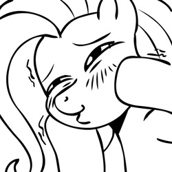 Size: 945x945 | Tagged: safe, artist:megasweet, fluttershy, pegasus, pony, black and white, blushing, dashface, female, grayscale, mare, monochrome, solo