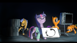 Size: 1024x576 | Tagged: safe, artist:3lorenzo3, derpibooru import, flash sentry, rainbow dash, rarity, twilight sparkle, pegasus, pony, unicorn, arrival (movie), crossover, heptapod b, sign