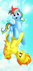 Size: 1000x2117 | Tagged: safe, artist:mymguru, rainbow dash, spitfire, pegasus, pony, female, hoofbump, mare, wings