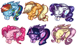 Size: 3000x1800 | Tagged: safe, artist:downpourpony, derpibooru import, applejack, fluttershy, pinkie pie, rainbow dash, rarity, twilight sparkle, twilight sparkle (alicorn), alicorn, earth pony, pegasus, pony, unicorn, chibi, floppy ears, mane six, prone, simple background, sleeping, transparent background