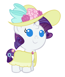 Size: 2400x2800 | Tagged: safe, artist:beavernator, rarity, pony, unicorn, babity, baby, baby pony, clothes, dress, female, filly, foal, hat, high res, simple background, solo, white background