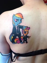 Size: 1529x2048 | Tagged: safe, artist:paulabstruse, rainbow dash, scootaloo, human, irl, irl human, photo, tattoo