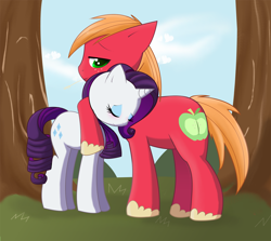 Size: 900x804 | Tagged: safe, artist:nightlightsapphire, big macintosh, rarity, earth pony, pony, unicorn, female, hug, male, mare, rarimac, shipping, stallion, straight