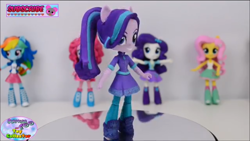 Size: 1136x640 | Tagged: safe, derpibooru import, fluttershy, pinkie pie, rainbow dash, rarity, starlight glimmer, equestria girls, boots, clothes, custom, doll, equestria girls minis, equestria girls-ified, high heel boots, irl, photo, ponytail, skirt, toy, youtube, youtube link