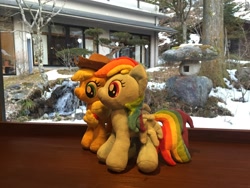 Size: 3264x2448 | Tagged: safe, artist:setorin5, derpibooru import, applejack, rainbow dash, 4de, irl, japan, photo, plushie, ponies around the world, snow, travelling