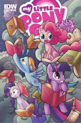 Size: 2063x3131 | Tagged: safe, derpibooru import, idw, pinkie pie, rainbow dash, rarity, twilight sparkle, earth pony, pegasus, pony, unicorn, comic, cover