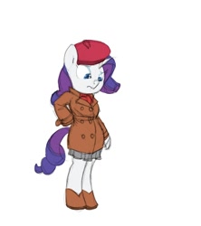 Size: 772x870 | Tagged: safe, artist:carnifex, rarity, anthro, unguligrade anthro, beret, female, hat, simple background, solo, white background