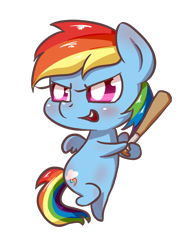 Size: 1072x1422 | Tagged: safe, artist:mrs1989, rainbow dash, pegasus, pony, baseball bat, chibi, simple background, solo, transparent background