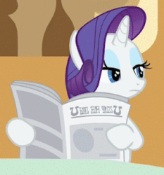 Size: 294x315 | Tagged: safe, screencap, rarity, pony, unicorn, ponyville confidential, animated, blinking, disdain, female, gif, implied facehoof, implied facepalm, mare, newspaper, reaction image, solo