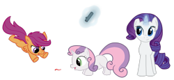 Size: 1520x700 | Tagged: safe, artist:soup, rarity, scootaloo, sweetie belle, pegasus, pony, unicorn, behaving like a cat, female, filly, laser pointer, mare, simple background, transparent background