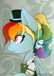 Size: 1000x1414 | Tagged: safe, artist:royaltale, rainbow dash, pegasus, pony, alternate hairstyle, clothes, hat, solo, steampunk