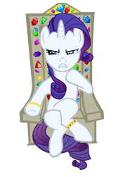 Size: 1091x1652 | Tagged: safe, artist:navitaserussirus, rarity, pony, unicorn, anklet, bracelet, crossover, female, gem, jarl pose, jewelry, mare, simple background, sitting, skyrim, solo, the elder scrolls, throne, throne slouch, transparent background