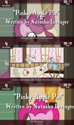 Size: 640x1080 | Tagged: safe, derpibooru import, screencap, apple bloom, applejack, derpy hooves, pinkie pie, rainbow dash, earth pony, pegasus, pony, unicorn, pinkie apple pie, the last roundup, banner, cinemare sins, misspelling, take that