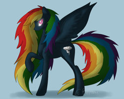 Size: 2000x1600 | Tagged: safe, artist:dreamyartcosplay, rainbow dash, pegasus, pony, ask nightmare mane 6, ask nightmare six, corrupted, glowing eyes, nightmare rainbow dash, nightmarified, solo