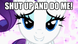 Size: 620x349 | Tagged: safe, edit, edited screencap, screencap, rarity, pony, unicorn, female, image macro, looking at you, mare, solo