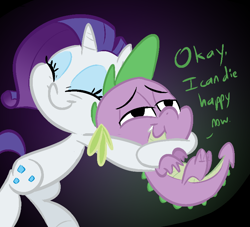 Size: 770x700 | Tagged: safe, artist:tess, rarity, spike, dragon, pony, unicorn, colored, female, hug, hug from behind, male, mare, shipping, smiling, sparity, spikelove, straight