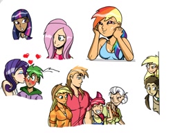 Size: 1014x787 | Tagged: safe, artist:chillguydraws, derpibooru import, apple bloom, applejack, big macintosh, derpy hooves, doctor whooves, fluttershy, granny smith, rainbow dash, rarity, spike, twilight sparkle, human, dashface, female, humanized, male, shipping, so awesome, sparity, straight