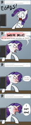 Size: 1163x4651 | Tagged: safe, artist:lemondevil, rarity, pony, unicorn, angry, ask, biporarity, blushing, clothes, computer, female, floppy ears, implied sweetie belle, mare, sandals, socks, socks with sandals, solo