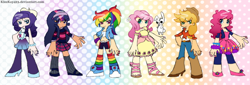 Size: 2048x693 | Tagged: safe, artist:kleekay423, derpibooru import, applejack, fluttershy, pinkie pie, rainbow dash, rarity, twilight sparkle, human, crossover, humanized, panty and stocking with garterbelt