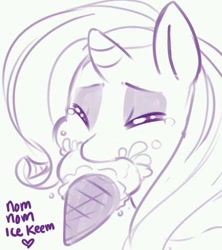 Size: 444x501 | Tagged: artist needed, safe, rarity, pony, unicorn, cute, eating, female, ice cream, mare, monochrome, nom, solo