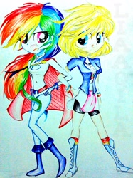 Size: 1370x1828 | Tagged: safe, artist:liaaqila, derpibooru import, rainbow dash, equestria girls, clothes swap, power girl