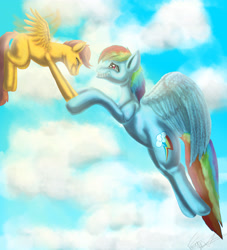 Size: 4243x4681 | Tagged: safe, artist:xxtheshatteredxx, rainbow dash, scootaloo, pegasus, pony, absurd resolution, scootaloo can fly