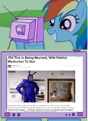 Size: 731x1010 | Tagged: safe, rainbow dash, pegasus, pony, exploitable meme, meme, obligatory pony, patrick warburton, the tick, tv meme