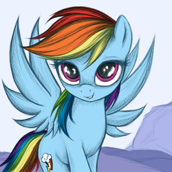 Size: 600x600 | Tagged: safe, artist:rainbow, color edit, derpibooru import, edit, rainbow dash, pegasus, pony, beautiful, bedroom eyes, colored, cropped, cute, looking at you, pretty, sketch, solo, spread wings