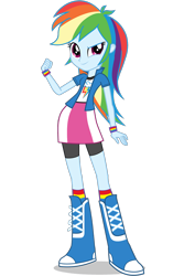 Size: 1030x1546 | Tagged: safe, derpibooru import, rainbow dash, equestria girls, boots, bracelet, clothes, eqg promo pose set, jewelry, looking at you, simple background, skirt, solo, transparent background, vector, wristband